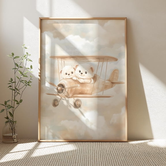 Vintage Airplane Nursery Art, Plane Cloudy Sky Wall Art, Baby Boy Decor, Airplane Nursery Print UNFRAMED Poster, Wall Art for Decor, Present, 8x12