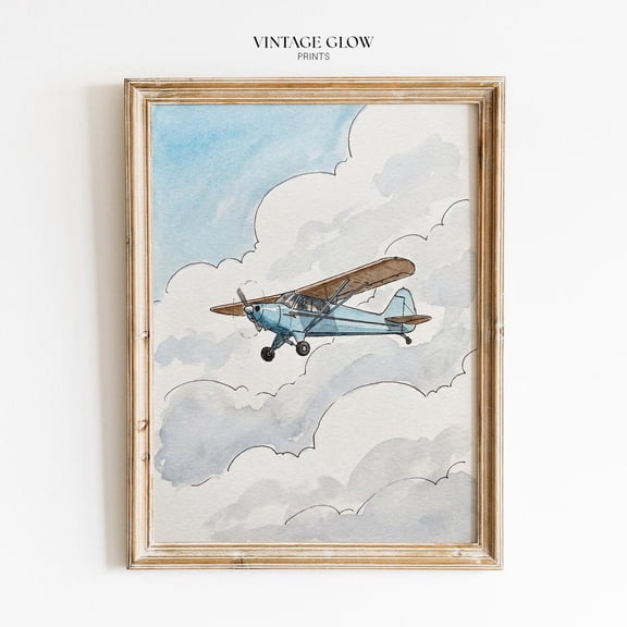 Vintage Airplane Nursery Poster, Aviation Sky Travel, Boys Room And Nursery Decor
