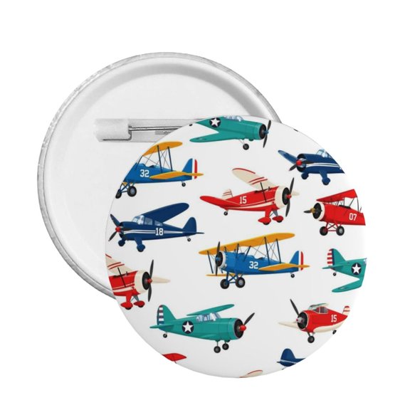 Vintage Airplane Pattern Round Button Pin Badge 5PCS Pinback Buttons Lapel Pin for Jacket, Backpack, Hat, Party Favor, Gift