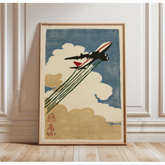 Vintage Airplane Print, Retro Jet Art, Travel Wall Decor Minimal Sky, Poster Only