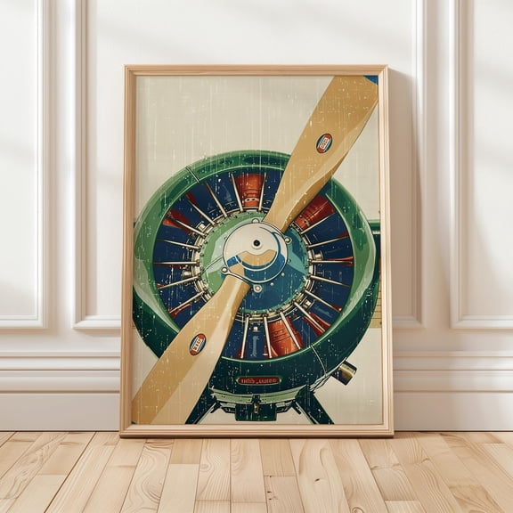 Vintage Airplane Propeller Wall Art Retro Aviation Engine Industrial Aircraft Decor Pilot, Unframed Poster