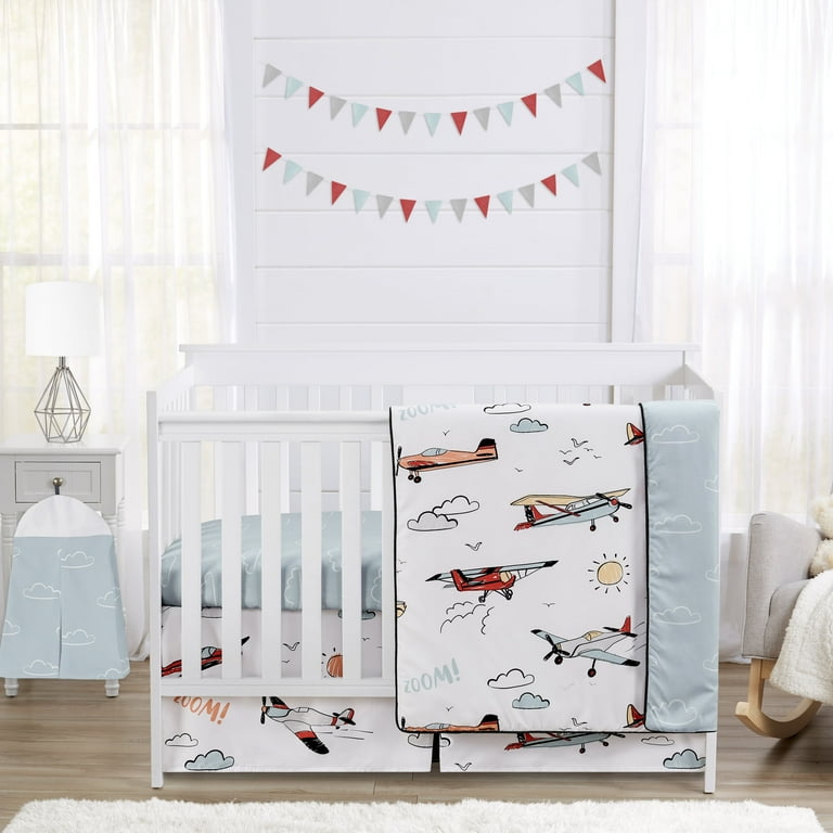 Sweet Jojo Designs Airplane Red Blue and White 4 Piece Crib Bedding Set Walmart