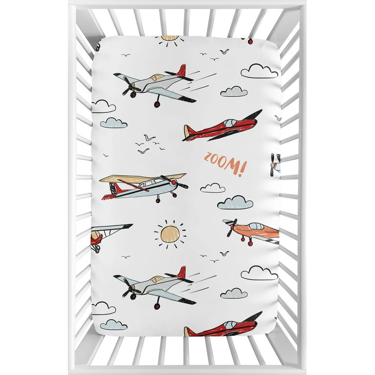 Vintage Airplane Red and Blue Fitted Mini Crib Sheet by Sweet Jojo
