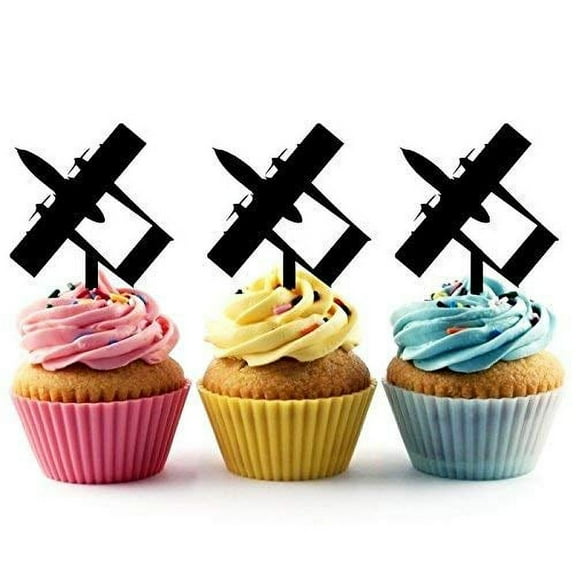 Vintage Airplane Silhouette Acrylic Cupcake Toppers 12 pcs