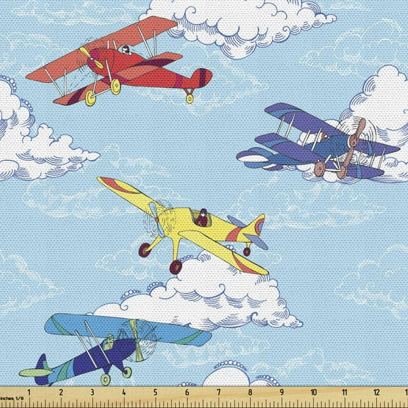 Ambesonne Vintage Airplane Fabric by the Yard Upholstery, Sketch Planes, 3 Yards, Multicolor