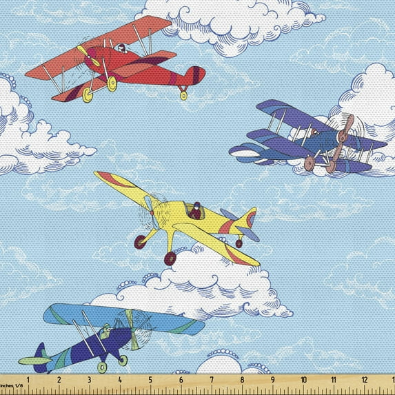 Ambesonne Vintage Airplane Fabric by the Yard Upholstery, Sketch Planes, 5 Yards, Multicolor