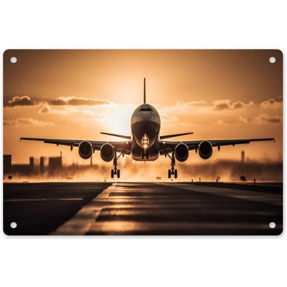Vintage Airplane Take Off Sunset Tin Sign Aviation Wall Art Home Decor for Bar or Garage 8x12 Inch