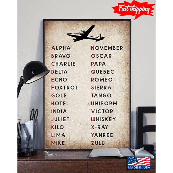 Vintage Airplane The NATO Phonetic Alphabet 24 x 36 Inch Poster