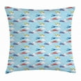 thumbnail image 1 of Vintage Airplane Throw Pillow Cushion Cover, Colorful Sketch Style Propeller Airplanes Vacation Transportation Theme, Decorative Square Accent Pillow Case, 16 X 16 Inches, Multicolor, by Ambesonne, 1 of 2