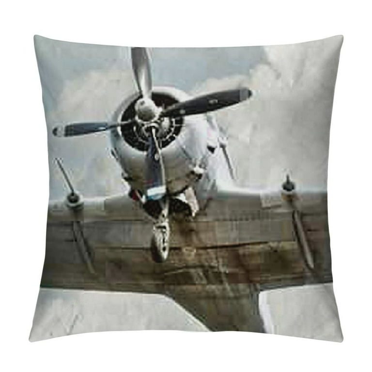 Vintage Airplane Throw Pillow Cushion Cover, Historical Vintage