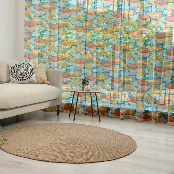 Vintage Airplane Tulle Curtains with Rod Pocket, Zeppelin Hot Air Balloon Blimp and Propeller Plane Pattern in Cloudy Sky, Sheer Drape for Wedding Party 2 Panels, 7 Sizes, Multicolor, by Ambesonne