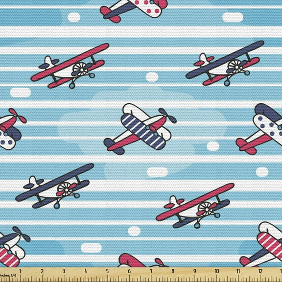 Ambesonne Vintage Airplane Fabric by the Yard Upholstery, Colorful Craft, 2 Yards, Multicolor