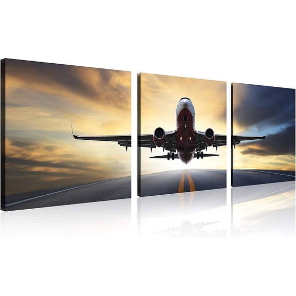 Vintage Airplane Wall Art Vintage Airplane Decor Plane at Sunset Old Paper Plane Picture Canvas Aircraft Wall Art Stretched and Framed Aircraft Picture Artwork for Home Decor,3 pcs/set