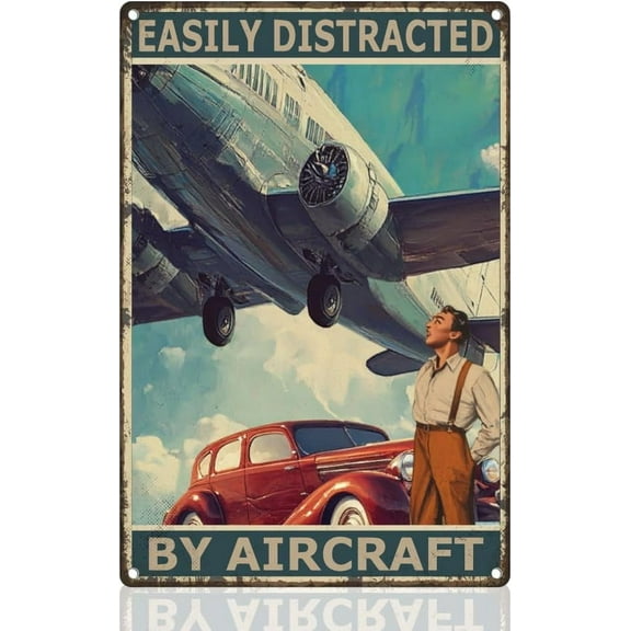 Vintage Airplane Wall Decor Metal Tin Sign Easily Distracted By Airplanes Retro Poster for Home Room Man Cave Garage Office Wall Decor Plane Aviation Enthusiast Military Fan Gift 8 x 12 Inch for diy