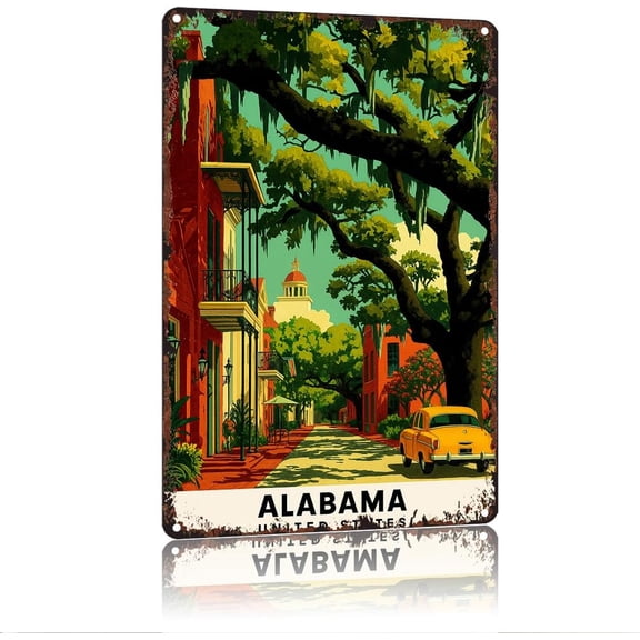 Vintage Alabama USA Scenic Landscape Metal Tin Sign, 8 x 12 Inch Wall Decor for Living Room, Kitchen, Bedroom, Cafe, Patio or Porch