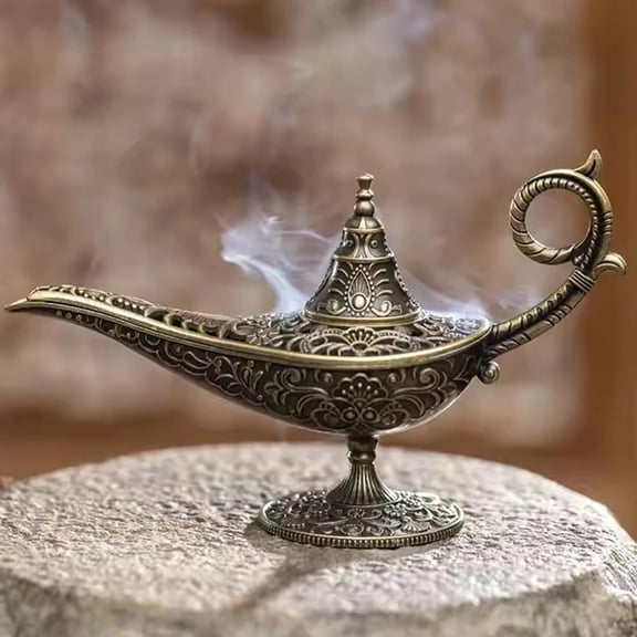 Vintage Aladdin Lamp Incense Burner - Decorative Brass Aroma Diffuser Holder for Home Decor, Tabletop Ornament for Meditation and Relaxation