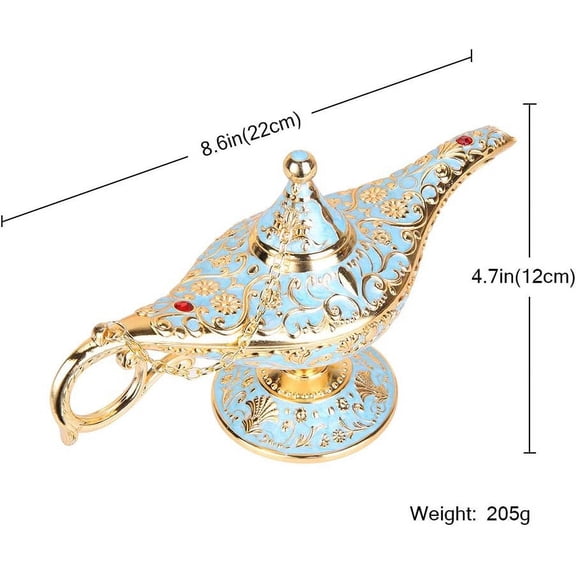 Vintage Aladdin Magic Genie Lamp Light for Home Party Wedding Table Decoration & Gift,Classic Zinc Alloy Arabian Lamp Jewelry BoxLight Blue