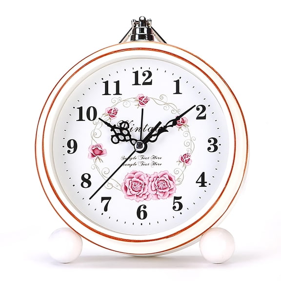 Vintage Alarm Clock Silent Non Ticking - 5.25 Inch Retro Analog Small Desk Clock for Bedroom - Battery Operated Quiet Bedside Clock for Living Room Office Shelf Decor