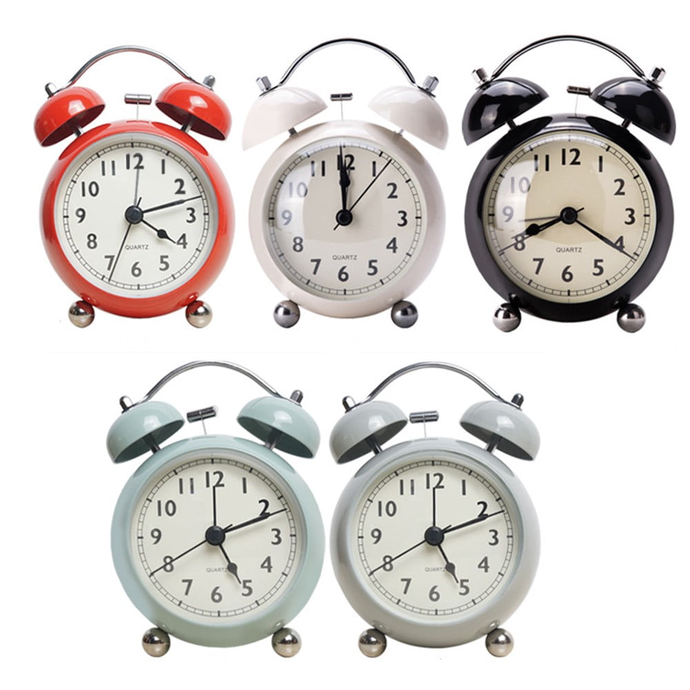 Vintage Loud Twin Bell Alarm Clock - Battery Operated With Backlight, Stainless Steel, Silent Sweep