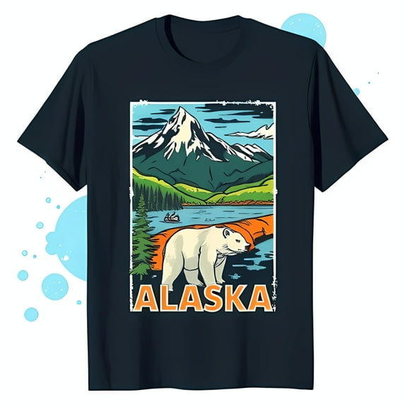 Vintage Alaska Graphic Black T-Shirt with Mountain Lake