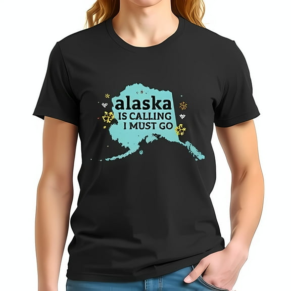 Vintage Alaska Graphic T-Shirt - " Alaska is Calling I Must Go " with Snowflakes & Stars - Cotton Short Sleeve Tee