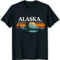 thumbnail image 1 of Vintage Alaska Graphic T-Shirt Retro Mountain Sunset Design on Blue Tee, 1 of 5