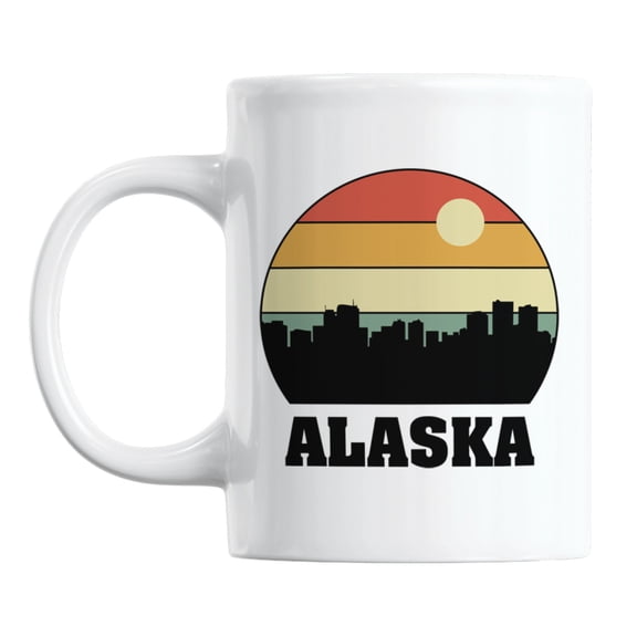 Vintage Alaska Skyline Art White Ceramic Coffee & Tea Mug Cup (11oz)