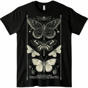 Vintage Alchemical Butterfly Dragonfly Line Art Black Tee Mystical Insect Symbolism Shirt Unique Graphic Tee Gothic Nature Print Top
