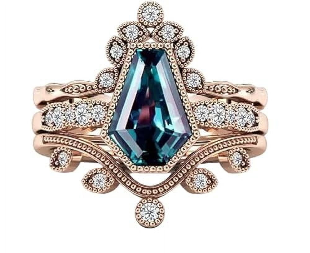 Vintage Alexandrite Engagement Ring Piece Set, 18K Rose Gold