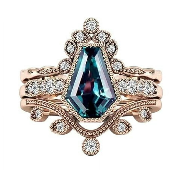Vintage Alexandrite Engagement Ring Piece Set, 18K Rose Gold
