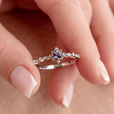 Vintage Alexandrite Engagement Ring: Color Change Stone Round-Cut Promise Ring