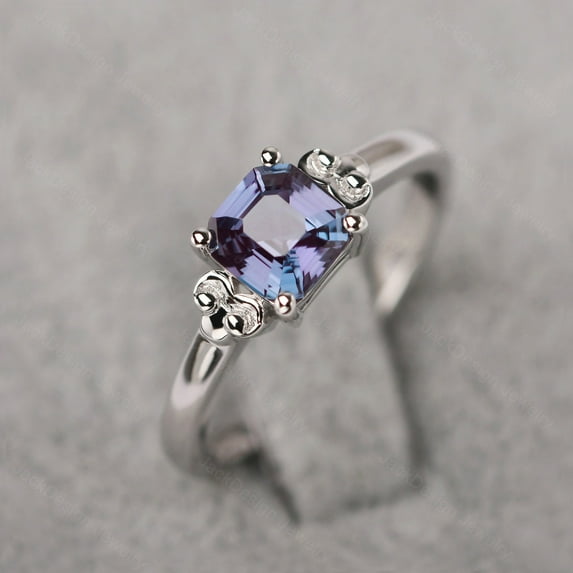 Vintage Alexandrite Promise Ring Silver Asscher Cut Color Changing June Birthstone Ring