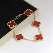VCAALL Vintage Alhambra Red Chalcedony and Diamond Clover Bracelet for Women Girls 18K Gold Plated Bracelets Womens Chain Luxurious and high-end gift