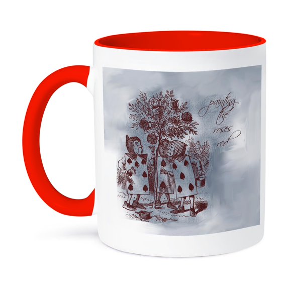 3dRose, Vintage Alice in Wonderland Painting the Roses Red, 11oz Two-Tone Red Mug