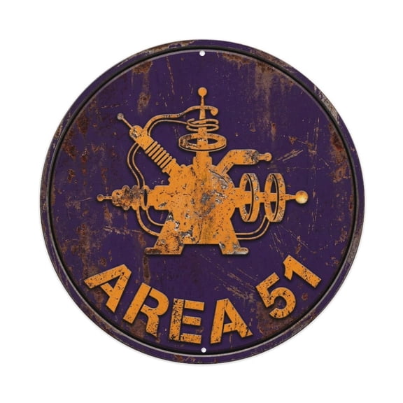 Vintage Alien Area 51 Alien Accelerator Vintage Metal Tin Sign Plaque Wall Decor for Cafe, Club, Garden Round Metal Poster 8x8Inch