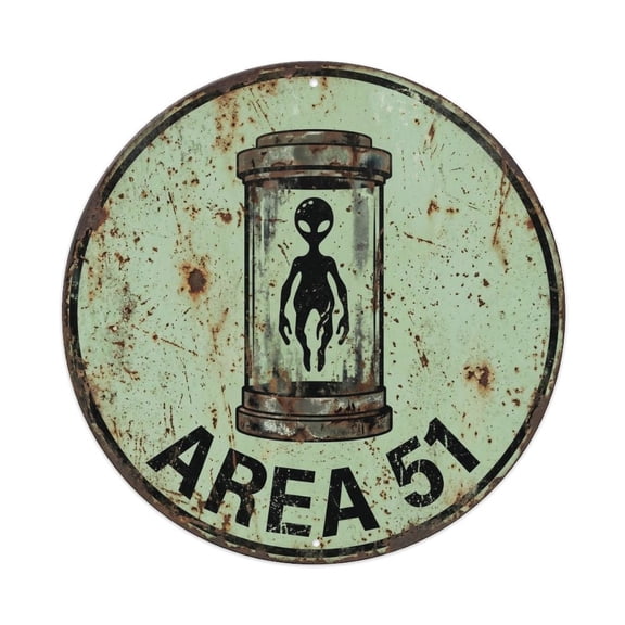 Vintage Alien Area 51 Alien Specimen 1 Vintage Metal Tin Sign Plaque Wall Decor for Cafe, Club, Garden Round Metal Poster 8x8Inch