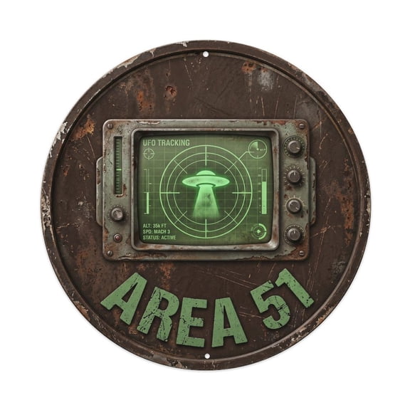 Vintage Alien Area 51 Alien Tracker Vintage Metal Tin Sign Plaque Wall Decor for Cafe, Club, Garden Round Metal Poster 8x8Inch