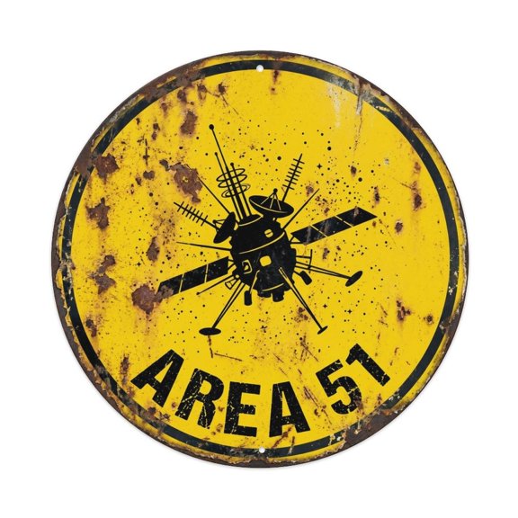 Vintage Alien Area 51 Deep Space Probe Vintage Metal Tin Sign Plaque Wall Decor for Cafe, Club, Garden Round Metal Poster 8x8Inch