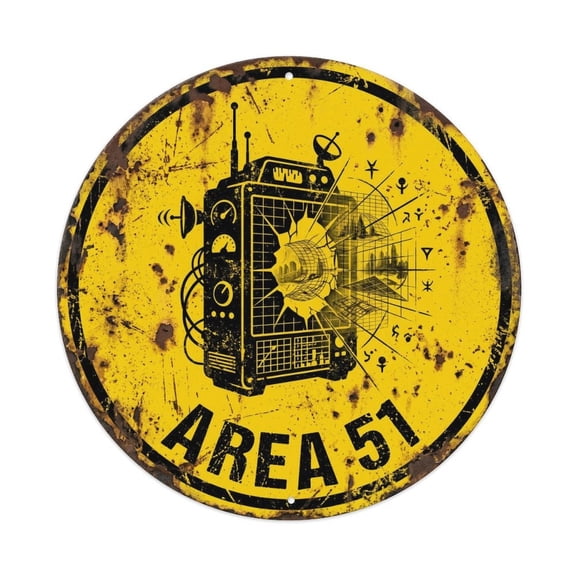 Vintage Alien Area 51 Dimensional Scanner Vintage Metal Tin Sign Plaque Wall Decor for Cafe, Club, Garden Round Metal Poster 8x8Inch
