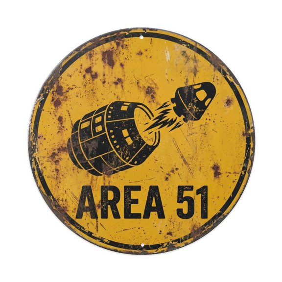 Vintage Alien Area 51 Escape Pod Vintage Metal Tin Sign Plaque Wall Decor for Cafe, Club, Garden Round Metal Poster 8x8Inch