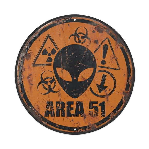 Vintage Alien Area 51 Extraterrestrial Zone Vintage Metal Tin Sign Plaque Wall Decor for Cafe, Club, Garden Round Metal Poster 8x8Inch