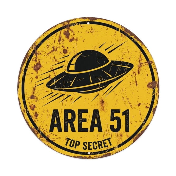 Vintage Alien Area 51 Flying Saucer Vintage Metal Tin Sign Plaque Wall Decor for Cafe, Club, Garden Round Metal Poster 8x8Inch
