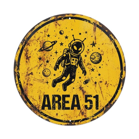 Vintage Alien Area 51 Galaxy Explorer Vintage Metal Tin Sign Plaque Wall Decor for Cafe, Club, Garden Round Metal Poster 8x8Inch