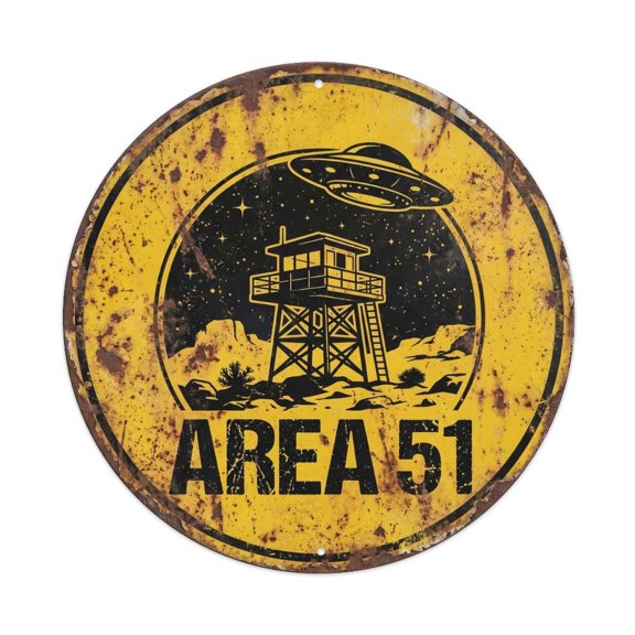 Vintage Alien Area 51 Night Watch Vintage Metal Tin Sign Plaque Wall Decor for Cafe, Club, Garden Round Metal Poster 8x8Inch