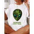 thumbnail image 1 of Vintage Alien Head Print Short Sleeve Tee Funny Crew Neck Summer Casual Top, 1 of 7