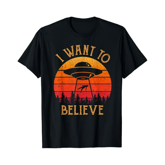 Vintage Alien UFO Hunter Shirt I Want To Believe Retro T-Shirt