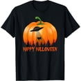 thumbnail image 1 of Vintage Alien UFO Pumpkin Halloween T-Shirt men and women can wear, black, white, gifts, 1 of 4
