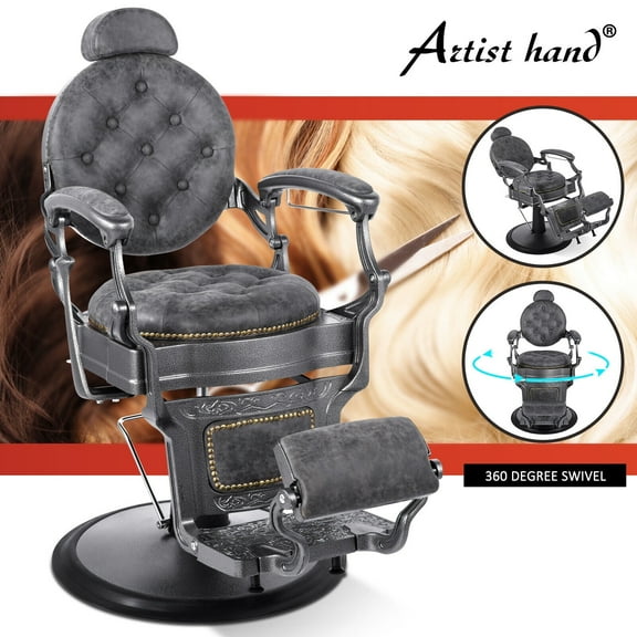 Vintage All Purpose Heavy Duty Barber Chair Reclining Hydraulic Beauty Salon Spa Hair Styling Equipment(Gray)