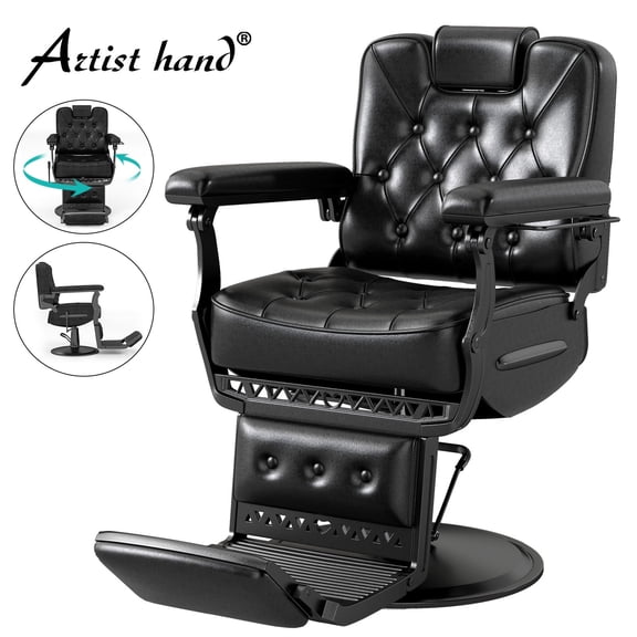 Vintage All Purpose Reclining Barber Chair Hydraulic Heavy Duty Hair Styling Beauty Spa Salon Tattoo Equipment(Black)