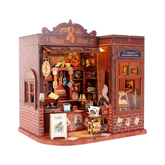 Vintage Alley Music Shop DIY Wooden Book Nook, Retro European Instrument Store Mini Cottage Hand-Assembly Model, Artistic Musical Tabletop Decor Craft